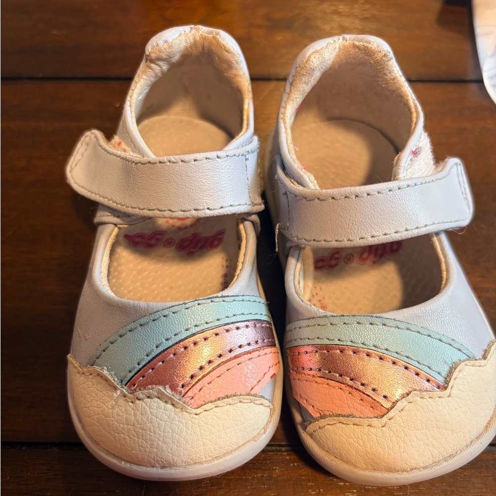 pediped White Mary Jane Shoes with Pink, Mint & Peach Accents